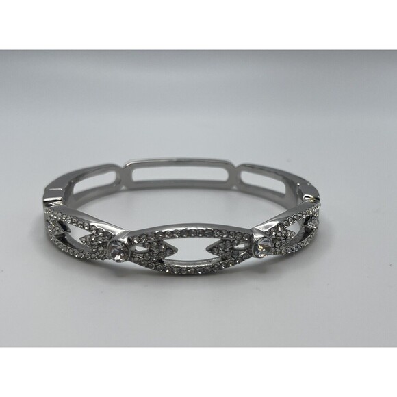 Charter Club Silver Tone Crystal Hinge Bangle Bracelet New - Picture 4 of 10